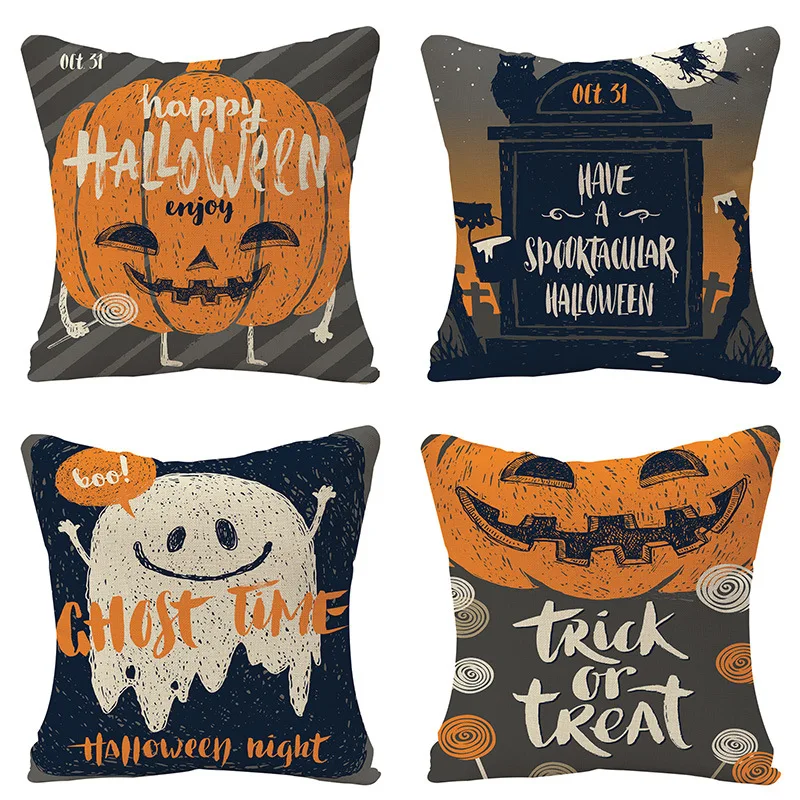 

Pumpkin Ghost Word Letter Printing Throw Pillow Cover Holiday Decoration Home Seat Car Halloween Pillowcase Linen Cushion Case