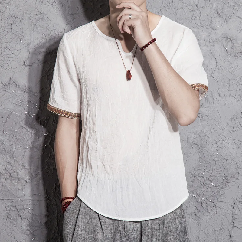 Традиционная китайская одежда для мужчин костюм Тан хлопковая льняная футболка