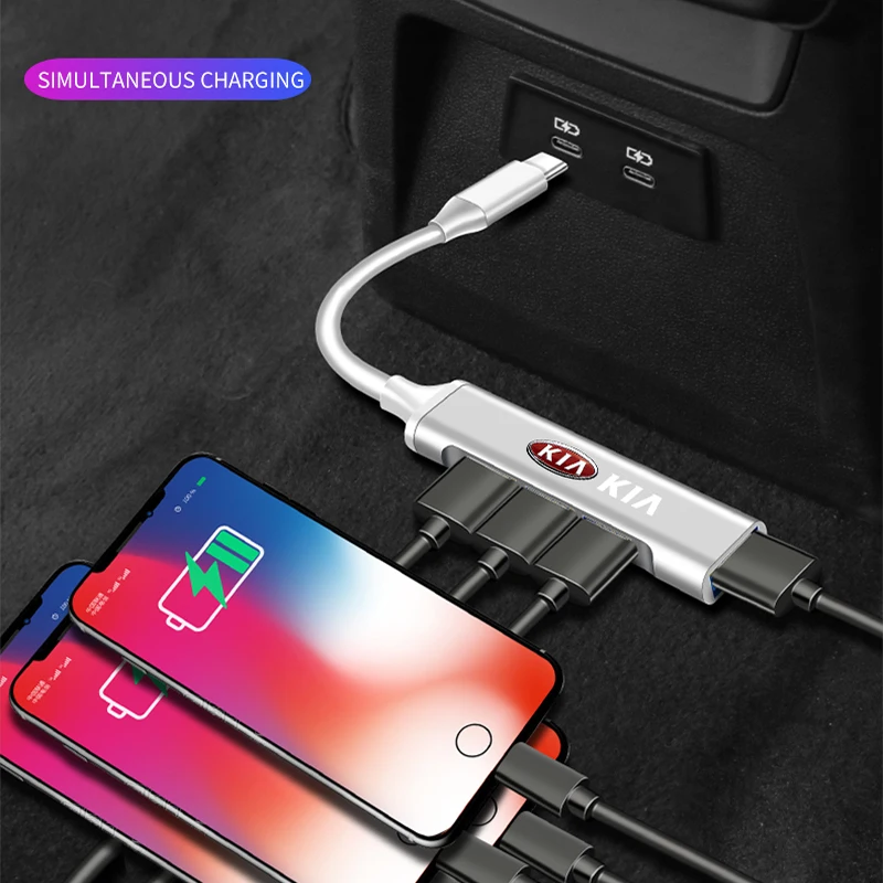Автомобильное зарядное устройство HUB 3.0 Type-C OTG с адаптером USB для Kia Rio K2 K3 K4 K5 KX3 Cerato