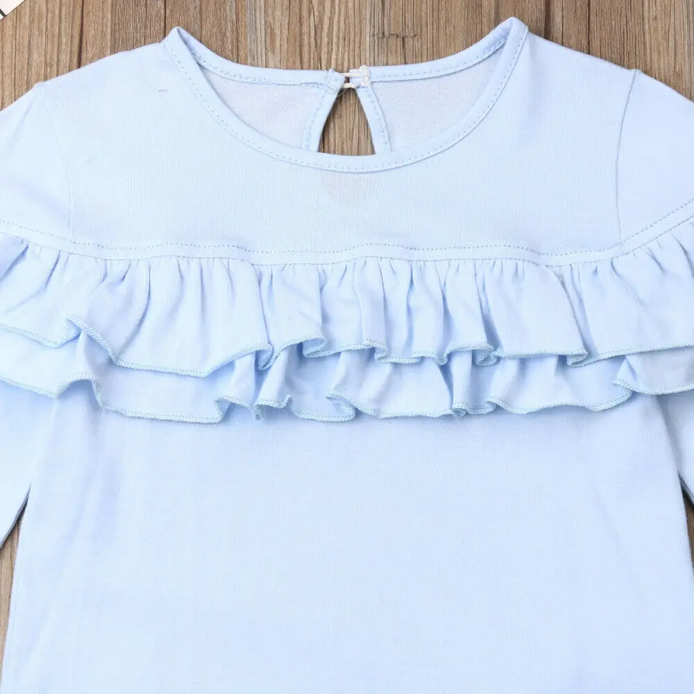 Осенние детские комплекты одежды для маленьких девочек синие топы с длинными