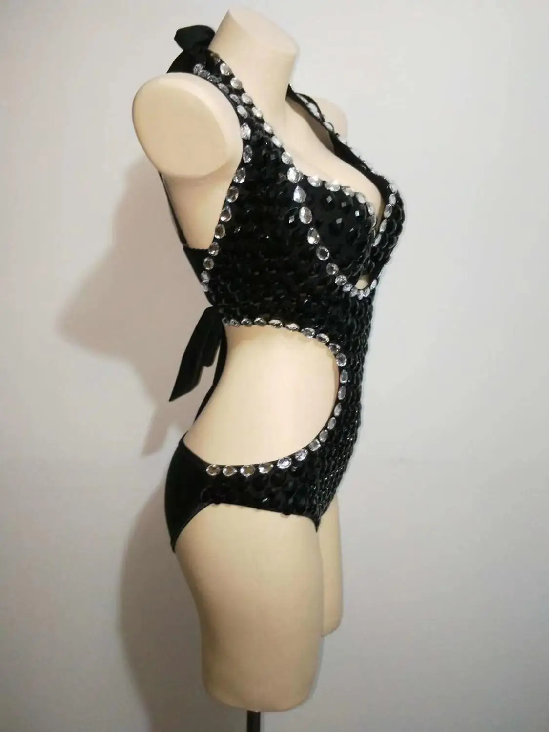 Sexy Full Crystal Dance Bodysuits +bra Black Women Nightclub Jazz DJ DS Pole Dancing Outfits Set Showgirl Stage Performance Wear