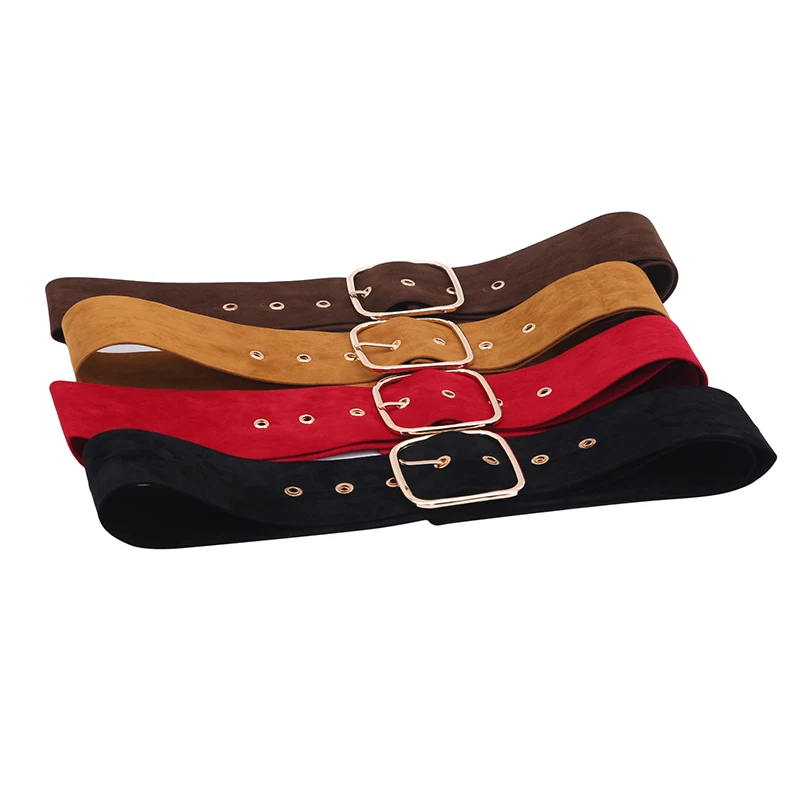 

Female Wide Cummerbunds Vintage Suede Waist Belt For Women Fashion Large Square Buckle Strap Clothes Decor Waistband