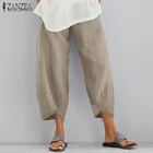Женские винтажные укороченные брюки ZANZEA, повседневные Асимметричные льняные штаны с эластичной талией, большого размера, 2021