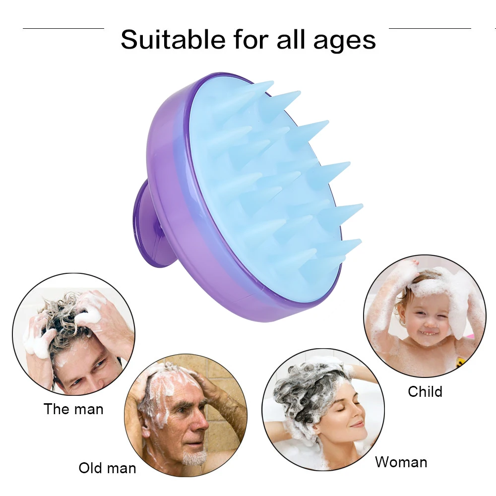 

Массажер для волос, силиконовая щетка для мытья головы, Массажная щетка, щетка для мытья и очистки волос для душа, подходит для всех возрасто...