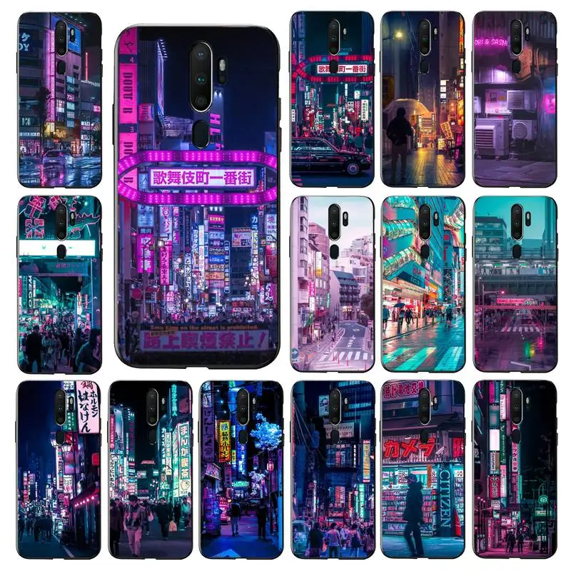 

FHNBLJ Japan Neo Tokyo Aesthetic Neon-Lit Takeshita Street Phone Case for vivo Y91C Y11 17 19 53 81 31 91 for Oppo a9 2020