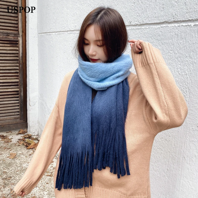 Новый Зимний шарф USPOP модные градиентные шарфы для женщин с кисточками Женская