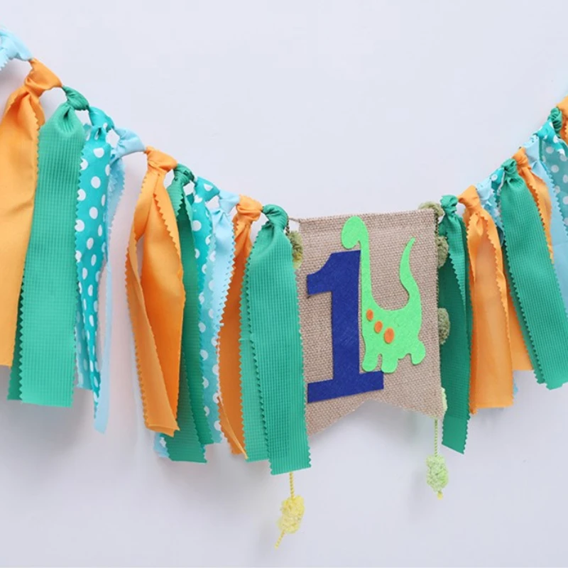 

2M Ribbon Dinosaur Hanging Flag Dinosaur Happy First Birthday Garland Banner Baby Shower 1 Year Birthday Party Room Decoration