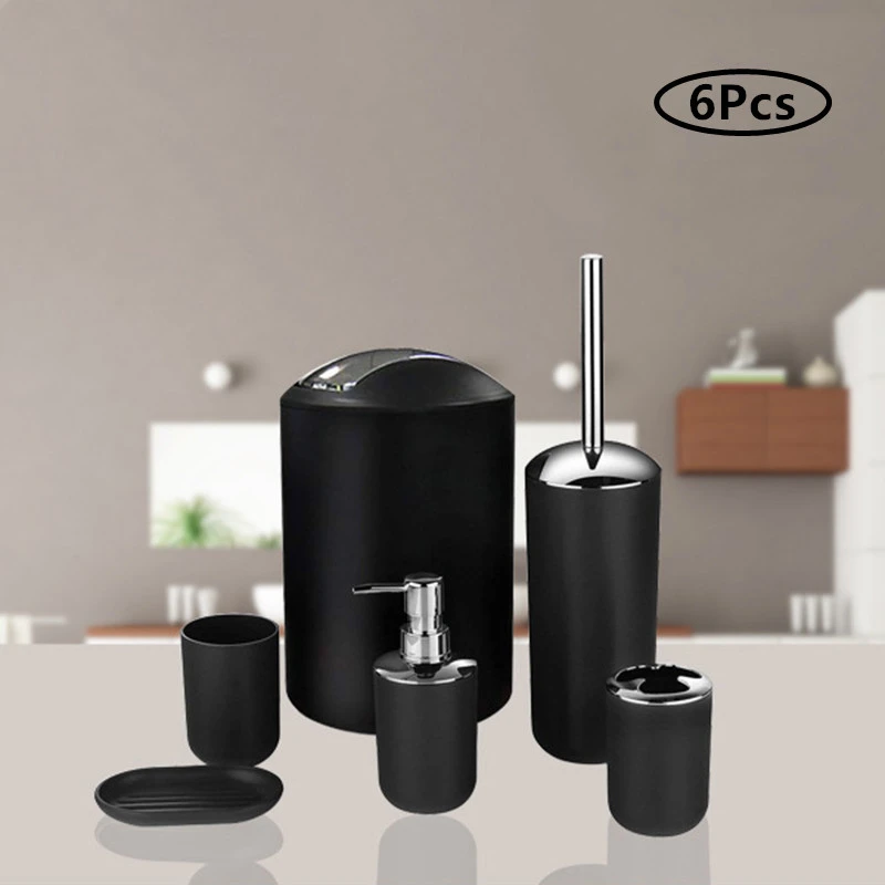 6pcs bathroom accessories set bath ensemble soap dish trash can toilet brush tumbler cup necessities kit bathroom accessories free global shipping
