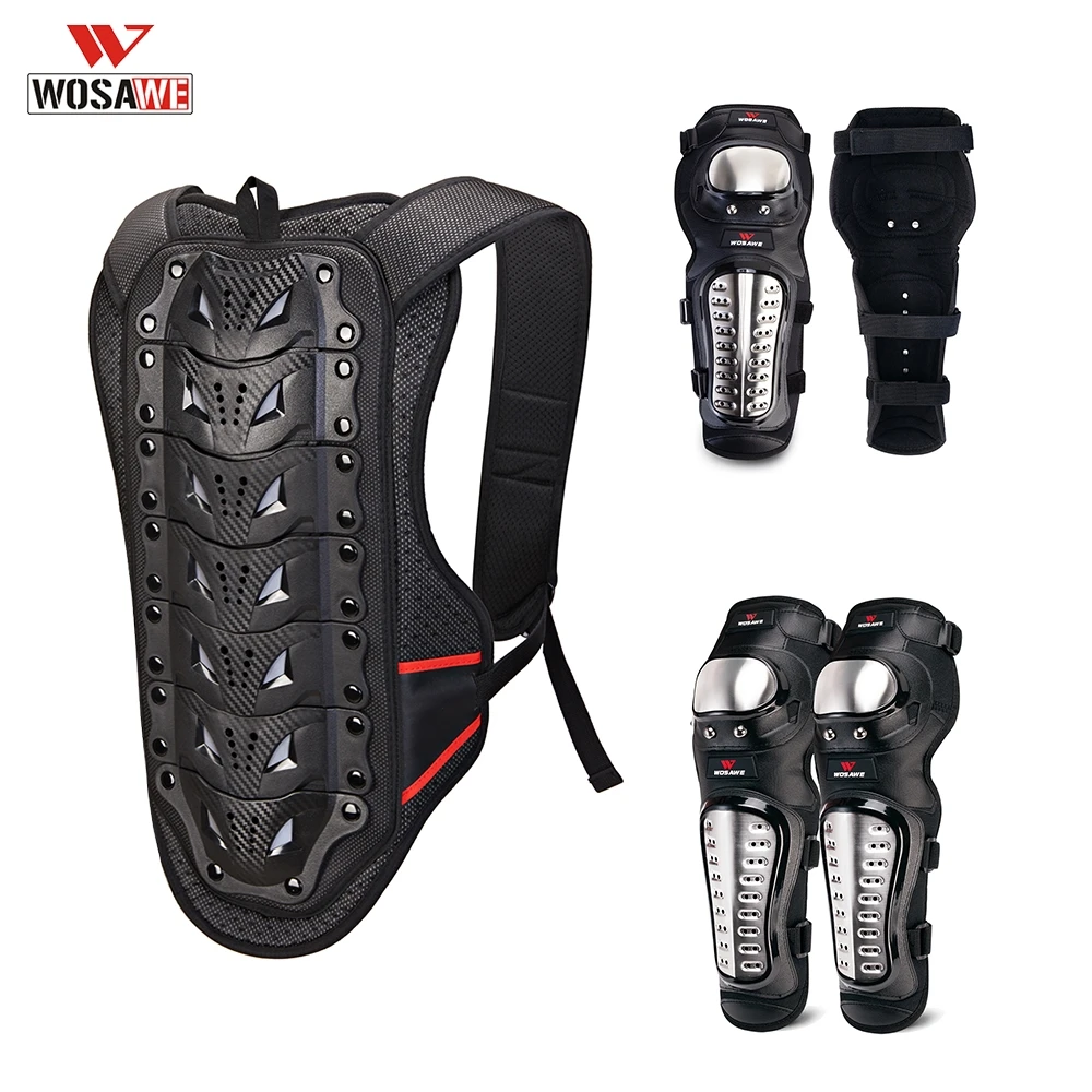 

WOSAWE 5pcs Set Motorcycle Bicycle Back Protector Racing Skiing Riding Skating Anti-fall Vest Protective Gears for Men Women