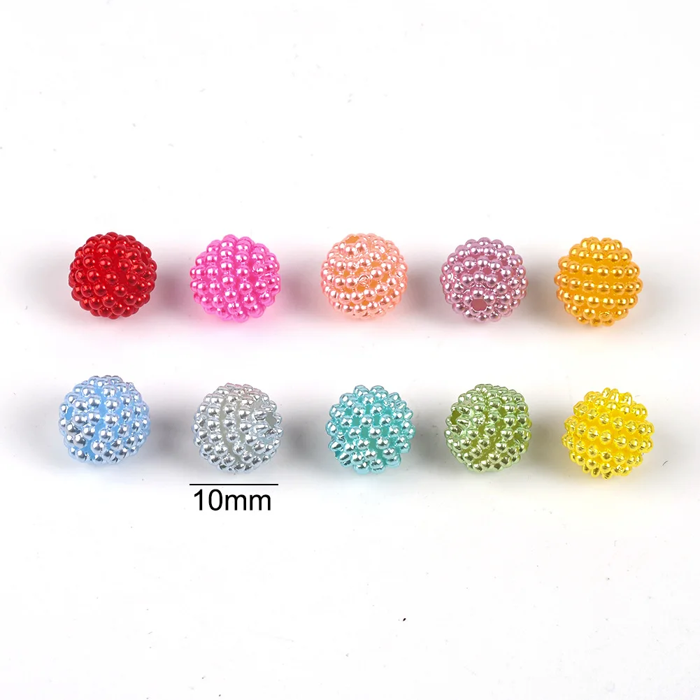 50pcs Fashion 10mm Color Straight Hole Myrica Rubra Ball Multi-Layer Imitation Pearl Loose Bead DIY Manual Jewelry Accessories