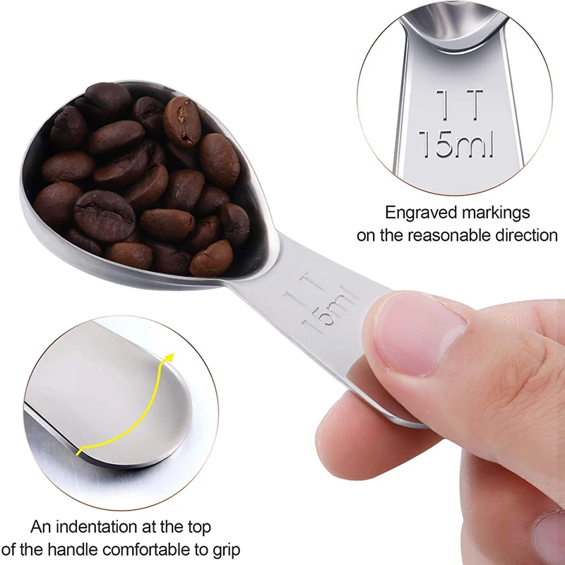 2 Pieces Coffee Scoop Stainless Steel Short Handle Tablespoon Measuring Spoons for Tea Sugar 15 Ml | Дом и сад