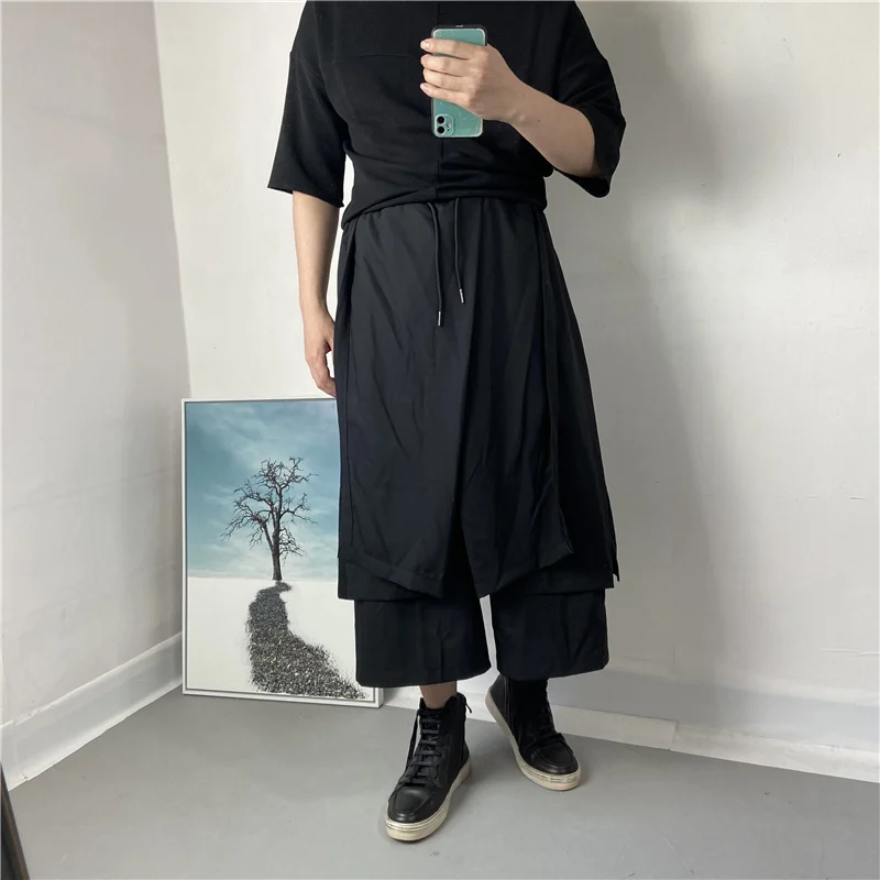 Men False Two Trouser Skirt Spring And Autumn New Dark Art Trend Designer Personality Loose Straight Pants Casual Pants