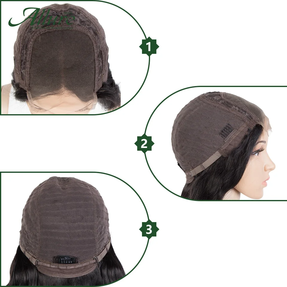 

4*4 Body Wave Lace Closure Wig Pre Plucked 150% Density T part HD Lace Peruvian Remy Hair Long Human Hair for Black Women Allure