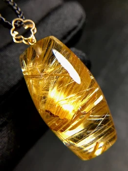Natural Gold Rutilated Quartz Pendant 30.5*17mm Barrel Wealthy Crystal Rutilated Jewelry Women Men Brazil AAAAAAA