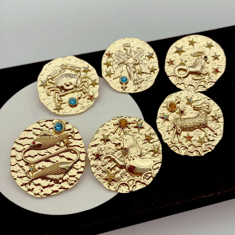 F. J4Z хит 12 броши в виде черепа винтажные Броши из сплава со знаком зодиакса