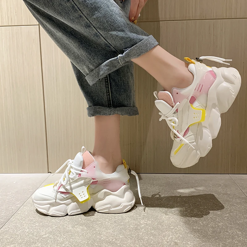 

Women Chunky Sneakers Vulcanize Sport Shoes Korean Fashion New Female Breathable Platform Thick Sole Casual Dad Woman Shoes 2021
