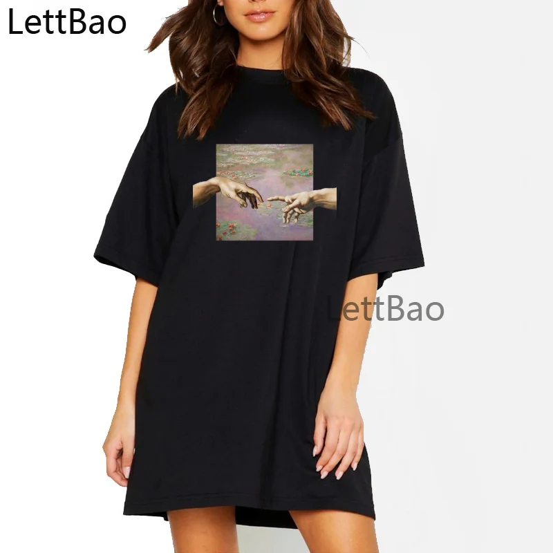 

Эстетическое искусство рисовать картину маслом, платья, футболки, топы, женская одежда летние футболки для мальчиков повседневные Harajuku кеп...