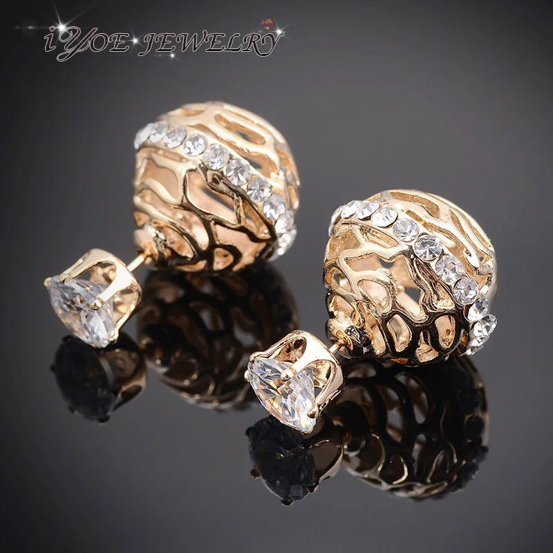 

Franch Style Hollow Sunflower 7mm Double Face Crystal Stud Earring Gold Color Fashion Earrings Jewelry For Women