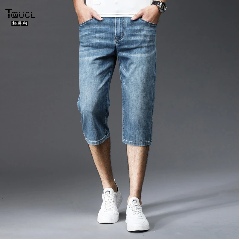 

Мужские джинсовые шорты до колена в стиле ретро TOQUCL, облегающие плиссированные мужские брюки из денима hombre 28-38, классические винтажные сини...