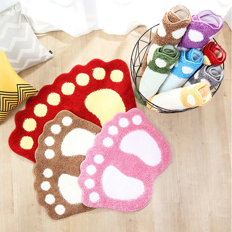 

Water-absorbent Non-slip Foot Pattern Bath Mat for Household Quick Drying Microfiber Shaggy Bathroom Mats Carpet
