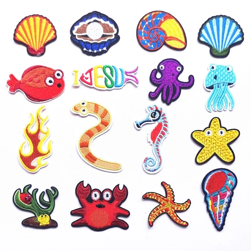 Мультяшные морские животные пришитые утюгом на пластыри Dids Fish сделай сам