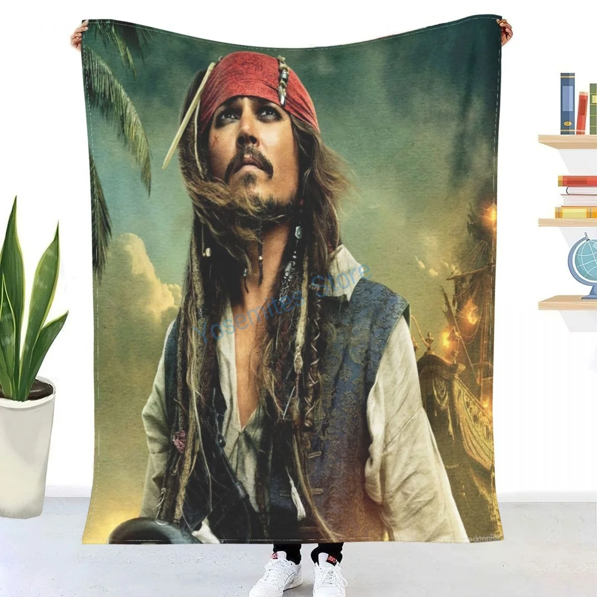 

Jack Sparrow Pirates of The Caribbean Cinema Film Blanket Print on Demand Decorative Sherpa Blankets for Sofa bed Gift