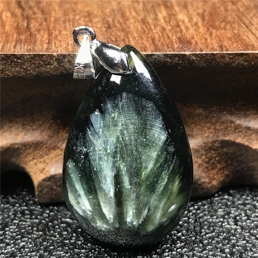 100% натуральный зеленый Seraphinite кулон ювелирное изделие для женщин 29x19x9 мм бисер с