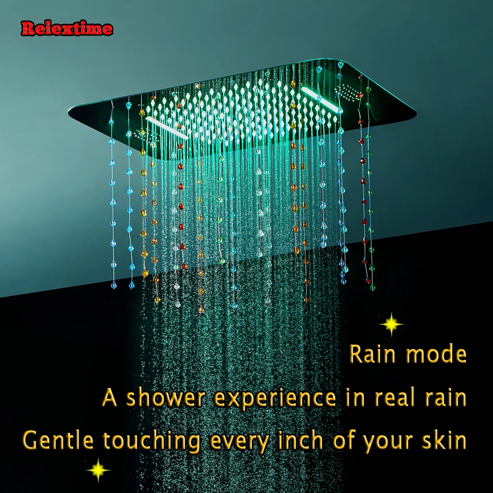 Crystal Pendant Speaker System LED Ceiling Shower Head Bathroom Set Faucet Thermostatic Concealed Mixer Shelf Massage Jet |
