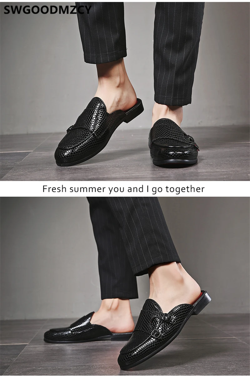 double monk strap shoes men leather half shoes for men mule masculino Coiffeur men half shoes zapatos de hombre casuales cuero