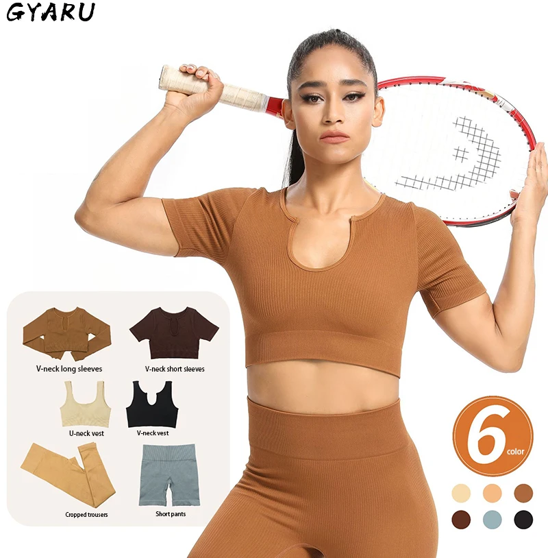 

GYARU Seamless Women's Sportswear Yoga Set Workout Clothes Athletic Wear Sports Gym Legging Fitness Bra Top Long Sleeve Suit