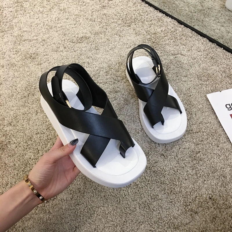 

Women's Summer Sandals Casual Cross Strap Black Ankle Strap Fashion Beach Flats Open Toe Office Ladies Shoes