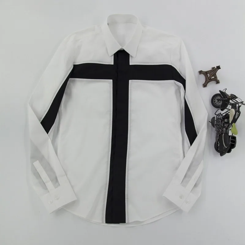 

Free Shipping Fashion Design Mens Patchwork Color Dress Shirt Long Sleeve 100% Cotton Shirt Male Tops Casual Slim Shirts Clothes