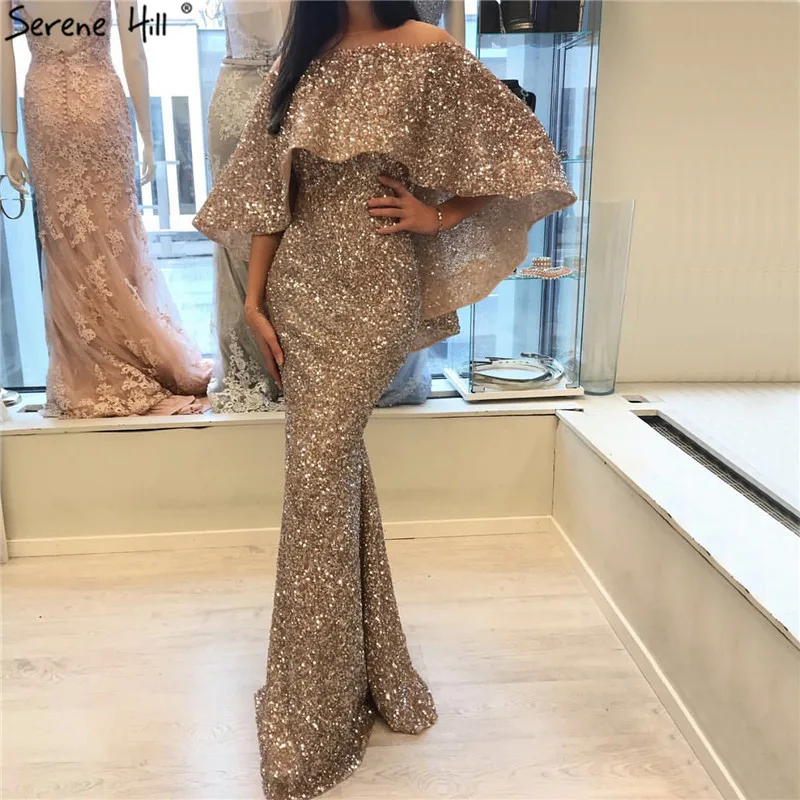 Золотое роскошное вечернее платье без рукавов с шалью из пряжи 2021 Дубай Русалка