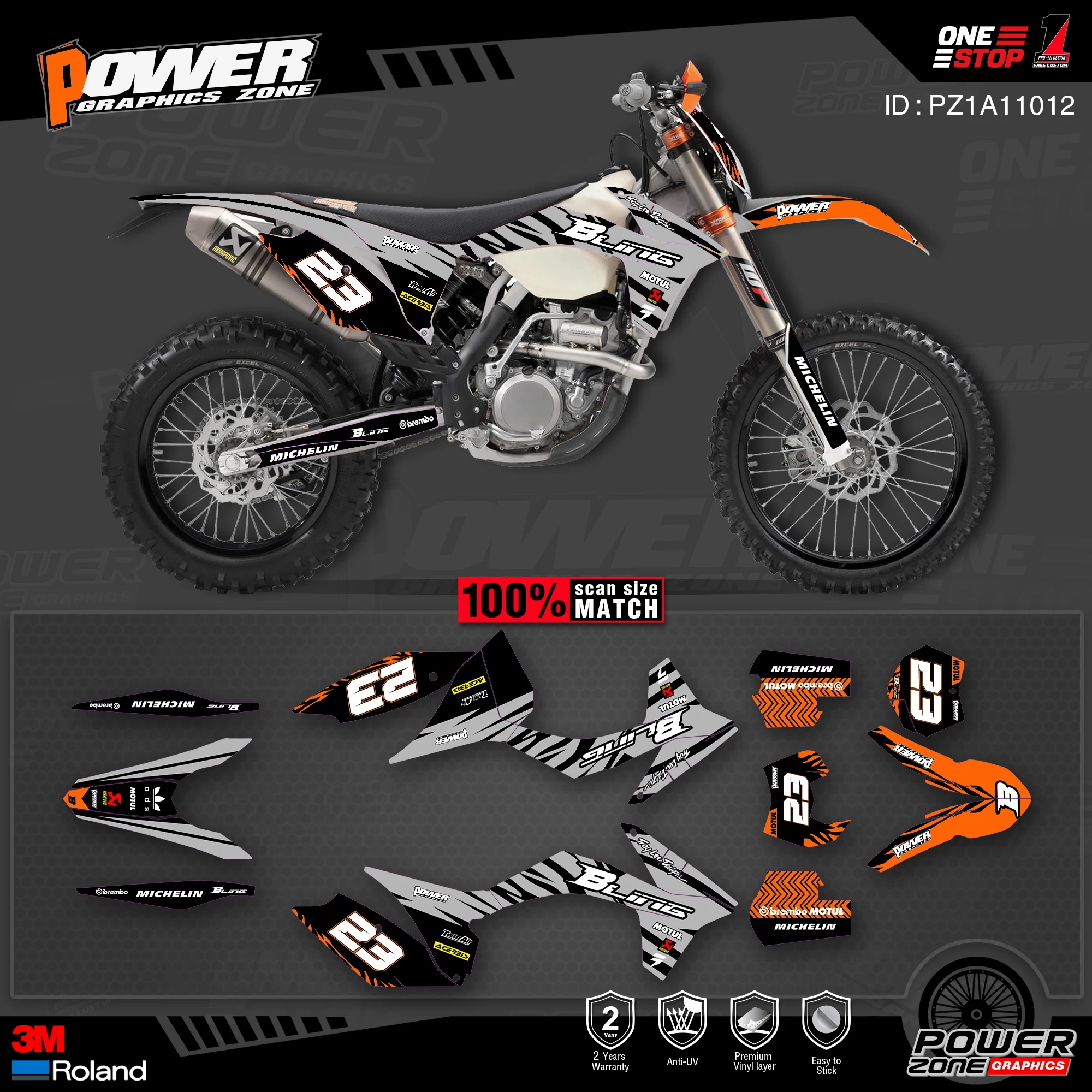 PowerZone Custom Team Graphics деколи для фона 3 м Набор наклеек KTM SX SXF MX 11-12 EXC XCW Enduro 12-13 125 до 500cc 12