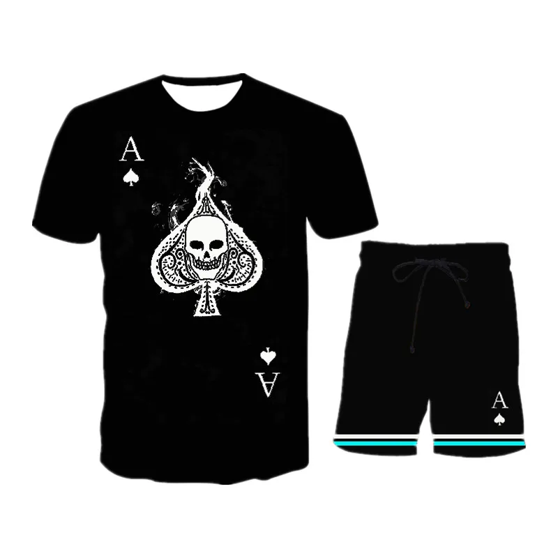 

Fashion Breathable Two-piece Men's T-shirt Suit Black Funny Printing Quick-drying Sportswear Suit Sports Short-sleeved Youth Sui