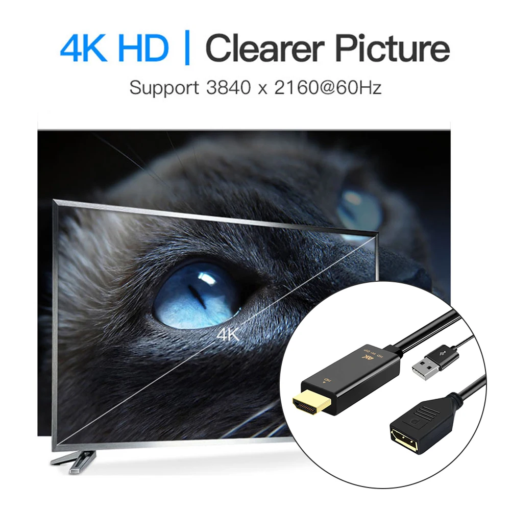 HDMI-совместимый штекер 4K 60 Гц к DP Дисплей порт видео адаптер Женский конвертер