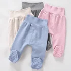 Штаны унисекс с высокой талией для новорожденных Хлопковые Штаны для малышей 0-6-24 месяцев Детские Штаны для мальчиков и девочек ровные носки леггинсы для малышей