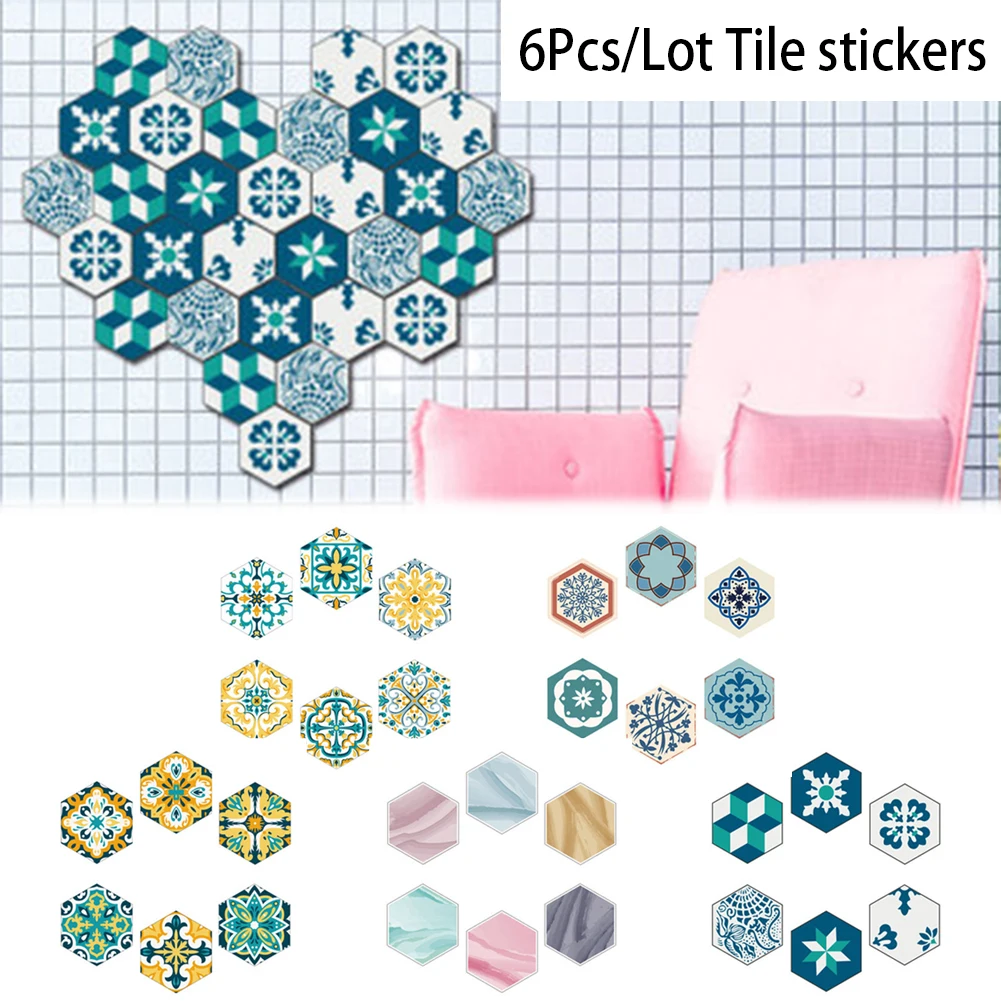 6 шт. водонепроницаемый ПВХ стикер на стену Шестигранная плитка наклейка