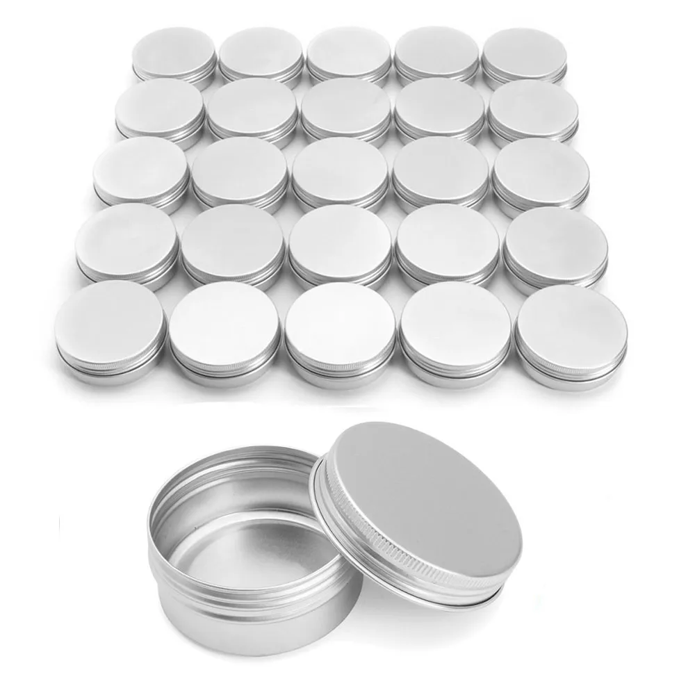 

24pcs 10ml Metal Aluminum Round Tin Cans Box Silver Cosmetic Cream Jar Pot Case storing spices herbs Container Screw Thread Lip