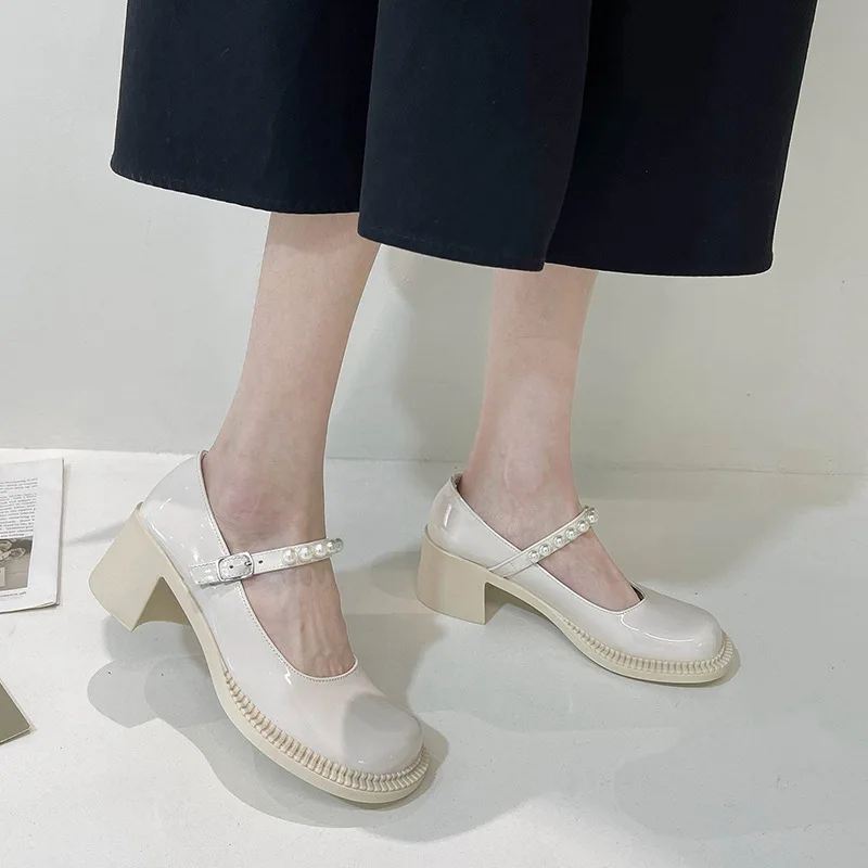 

Туфли Мэри Джейн с жемчугом женские, высокий каблук, ремешок с пряжкой, платформа в ретро стиле, Лолита, Студенческая обувь для колледжа, вес...