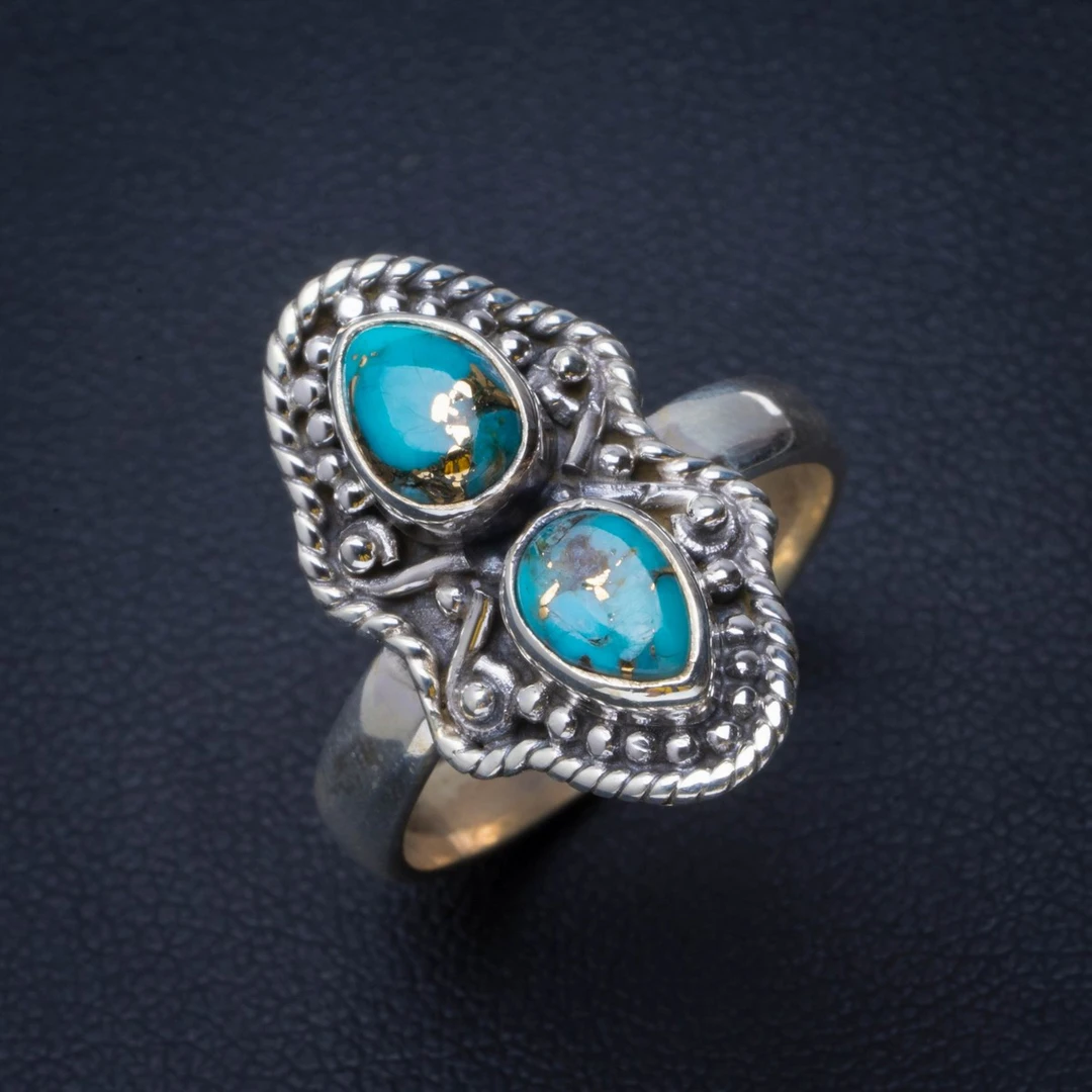 Натуральное бирюзовое уникальное серебряное кольцо ручной работы с 925 пробы 7 75