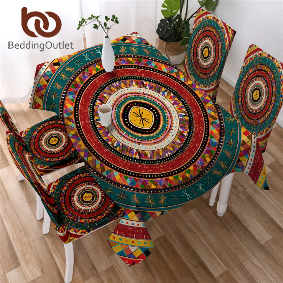 

BeddingOutlet Aztec Kitchen Tablecloth African Waterproof Table Cloth Folkloric Tribe Circles Table Linen Ethnic Colorful nappe