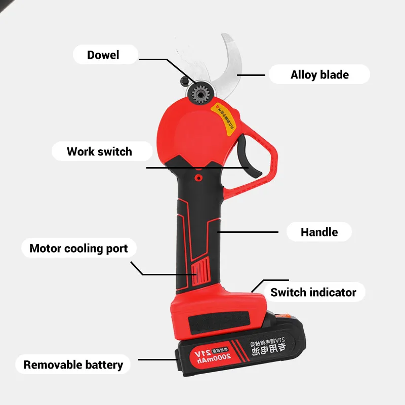 

900W 21V 30mm Rechargeable Electric Pruning Scissors Shears Garden Pruner Secateur Branch Cutter Cutting Tool with 2x Battery