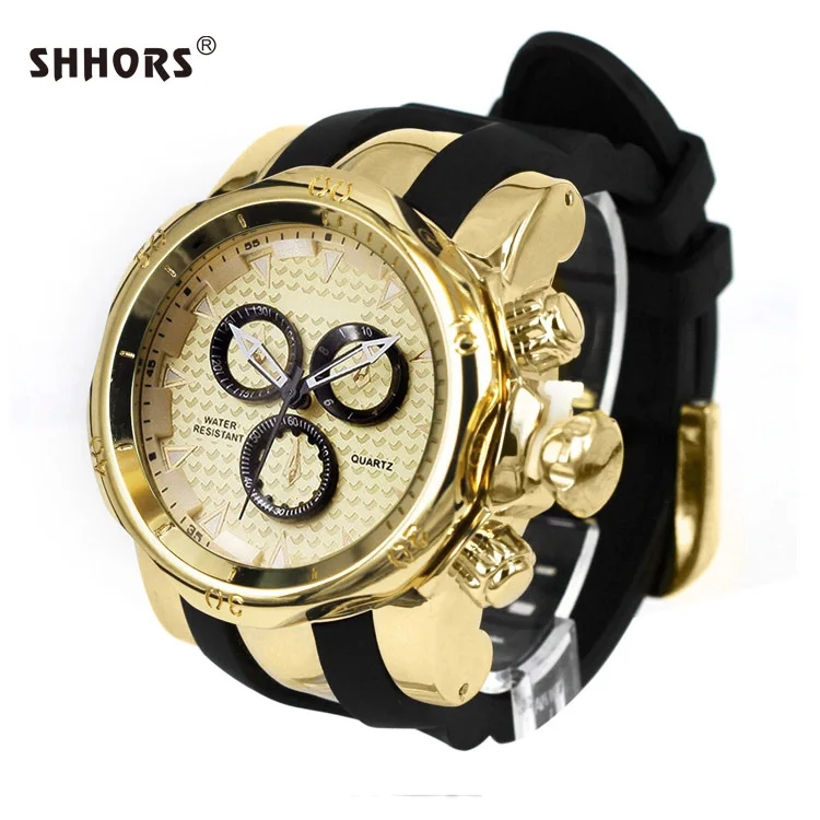 

The Best Selling 2020 SHHORS Mens Gold Watches Luxury Men Quartz Watches Big Dial Men Sports Watch Silicon Band Running Watches