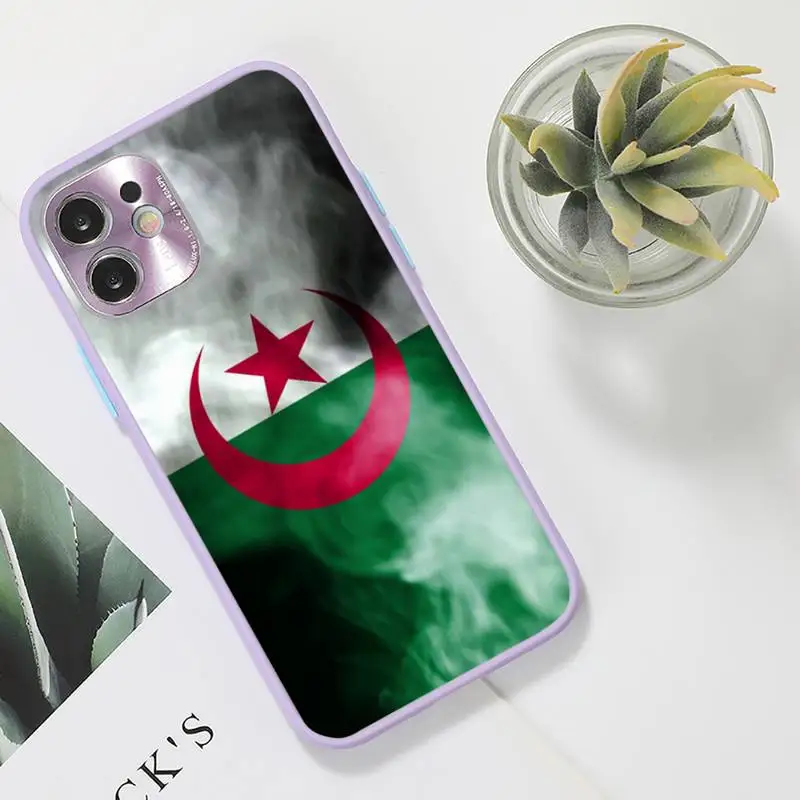 

Algeria National flag Phone Case For iPhone 12 11 Mini Pro XR XS Max 7 8 Plus X Matte transparent Purple Back Cover