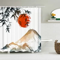 japanese style 3d mount fuji and flower print shower curtain with hook natural landscape home decoration bathroom curtains