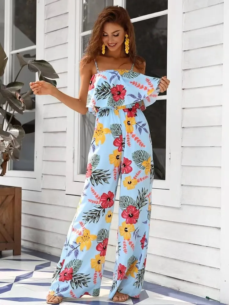 

2021 Spring/Summer Jumpsuit Printed Jumpsuit Loose Pants High Waist Commuter Elegant Slim Jumpsuit