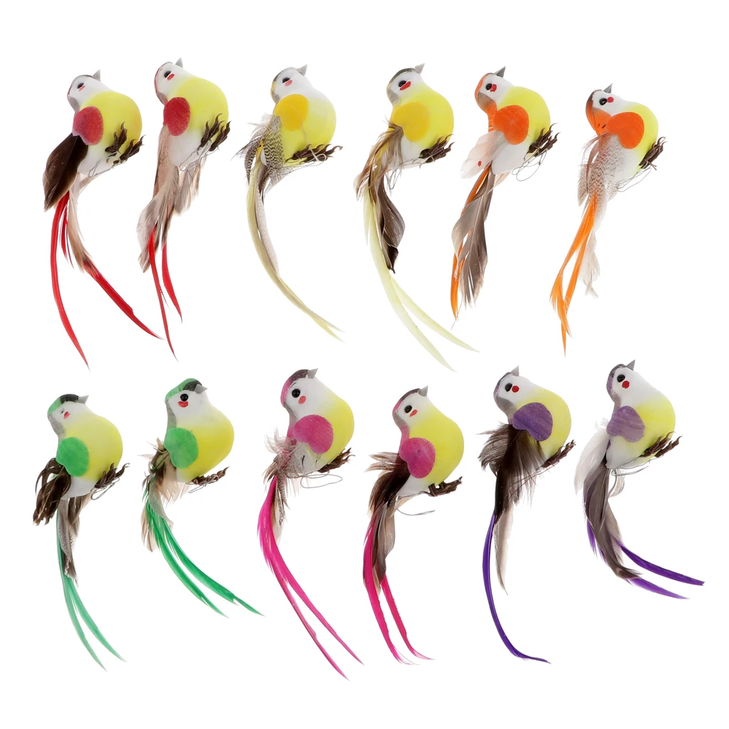 

12 Pcs Colorful Realistic Looking Feathered Birds Artificial Long Tail Birds Decoration for Indoor Outdoor