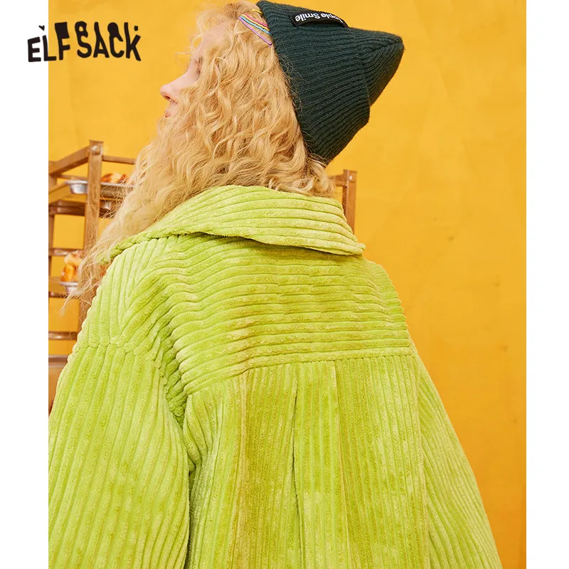 Женский однобортный Тренч ELFSACK зеленый однотонный офисный пиджак с карманами и