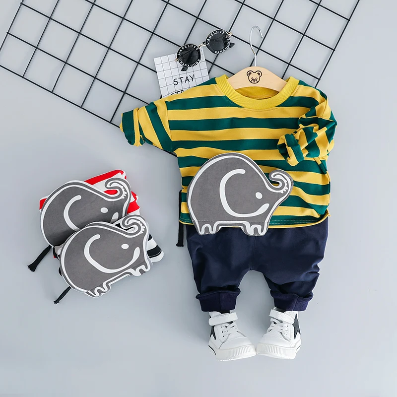 HYLKIDHUOSE Infant Clothes Suits Spring Baby Girls Boys Clothing Sets Stripe Elephant T Shirt Pants 2 Piece Kids | Детская одежда и